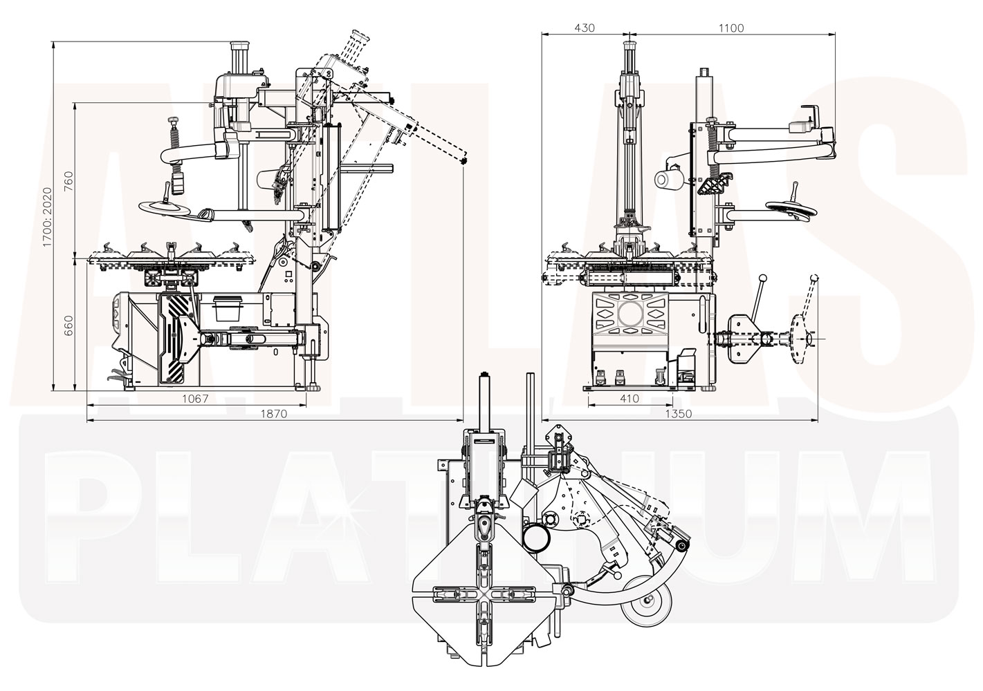 Atlas Platinum PTC420 Tyre Changer Dimensions