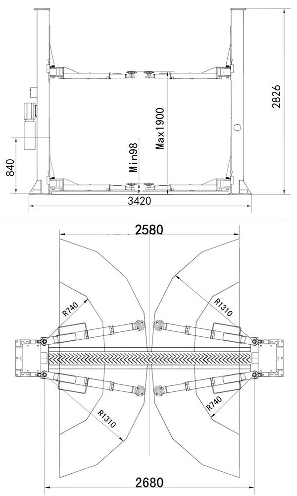 Atlas Platinum PVL4000 2 Post Lift Dimensions.